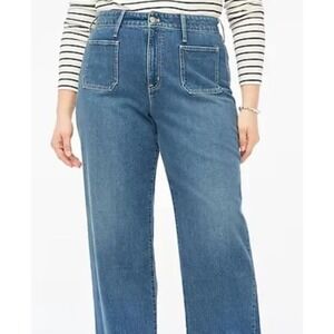J. Crew Full Length Wide Leg Medium Wash Jeans Patch Pocket Size 32 Nautical